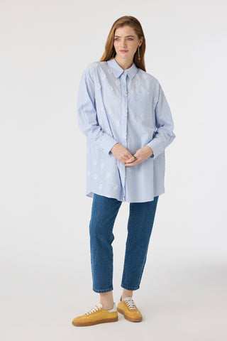 Çizgili Jakarlı Cepli Uzun Form Mavi Tunik 1643