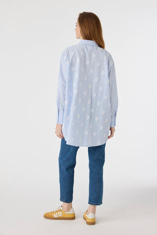 Çizgili Jakarlı Cepli Uzun Form Mavi Tunik 1643