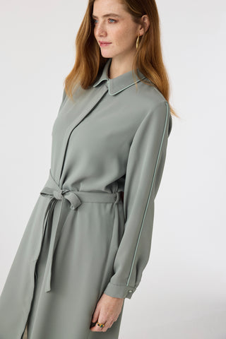 Biyeli Yaka Kuşaklı Akışkan Form Ada Çayı Tunik 1646