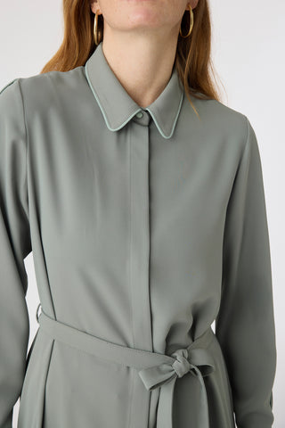 Biyeli Yaka Kuşaklı Akışkan Form Ada Çayı Tunik 1646