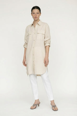 Kapak Cepli Düğme Detaylı Akıcı Bej Tunik 1655