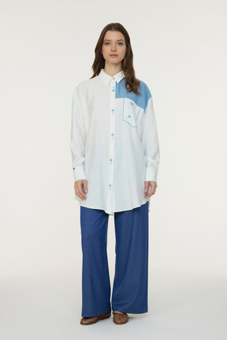 Nakışlı Kontrast Detaylı Cep Vurgulu Ekru Tunik 1660