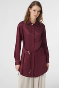 Jakarlı Desenli Kemer Detaylı Bordo Tunik 1670