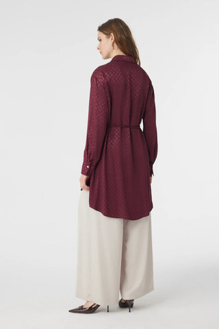 Jakarlı Desenli Kemer Detaylı Bordo Tunik 1670