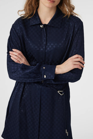 Jakarlı Desenli Kemer Detaylı Lacivert Tunik 1670