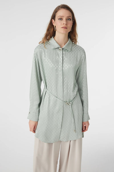 Jakarlı Desenli Kemer Detaylı Mint Tunik 1670
