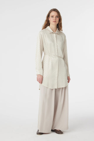 Jakarlı Desenli Kemer Detaylı Taş Tunik 1670