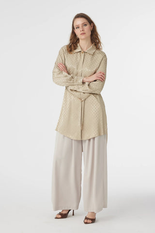 Jakarlı Desenli Kemer Detaylı Çağla Tunik 1670