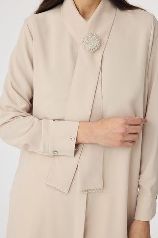 İnci Detaylı Şal Yaka Ekru Tunik Bej Tunik 1672