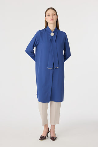 İnci Detaylı Şal Yaka Ekru Tunik Indigo Tunik 1672