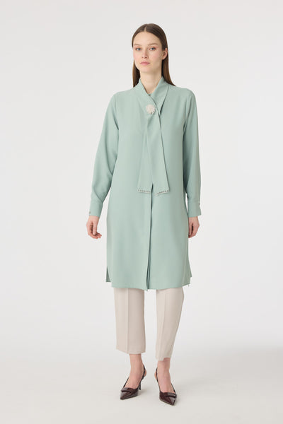 İnci Detaylı Şal Yaka Mint Tunik 1672