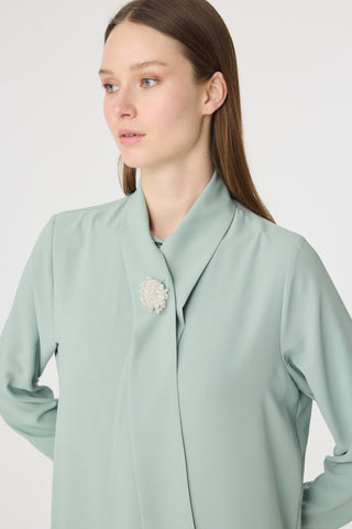 İnci Detaylı Şal Yaka Ekru Tunik Mint Tunik 1672