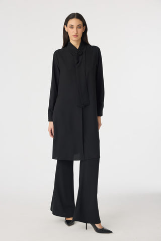 İnci Detaylı Şal Yaka Ekru Tunik Siyah Tunik 1672