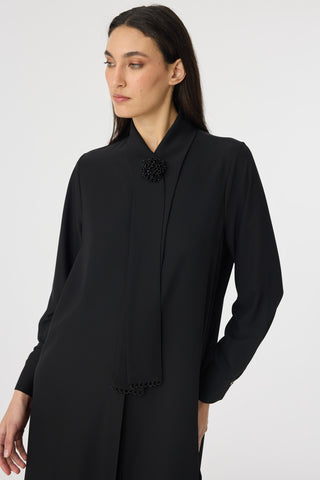 İnci Detaylı Şal Yaka Ekru Tunik Siyah Tunik 1672