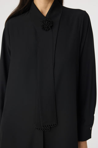 İnci Detaylı Şal Yaka Ekru Tunik Siyah Tunik 1672