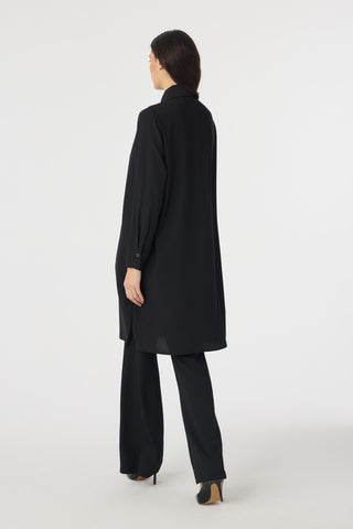 İnci Detaylı Şal Yaka Ekru Tunik Siyah Tunik 1672