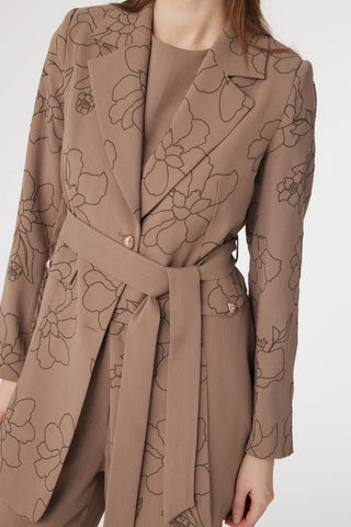 Kruvaze Yaka Kuşaklı Nakışlı Mocha Takım 1740
