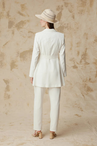 Kruvaze Yaka Kuşaklı Nakışlı Ekru Takım 1740