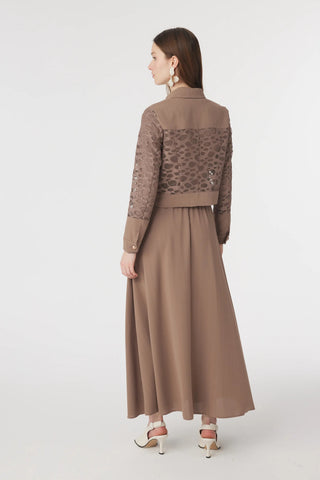 Dantel Panelli Düğmeli Kemerli Mocha Takım 1742