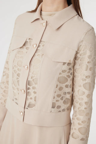 Dantel Panelli Düğmeli Kemerli Bej Takım 1742