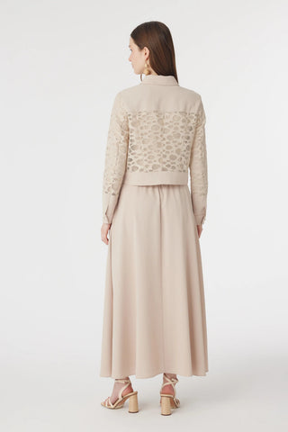 Dantel Panelli Düğmeli Kemerli Bej Takım 1742