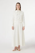 Dantel Panelli Düğmeli Kemerli Ekru Takım 1742