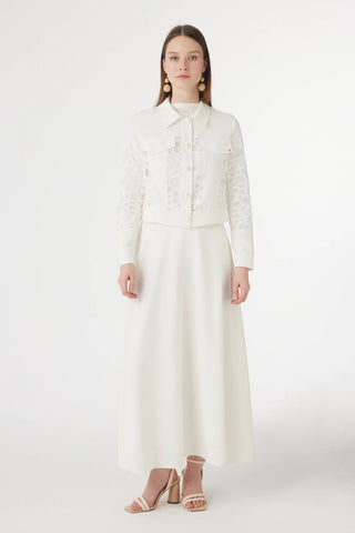 Dantel Panelli Düğmeli Kemerli Ekru Takım 1742