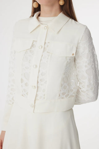 Dantel Panelli Düğmeli Kemerli Ekru Takım 1742