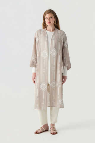 Desenli Kuşaklı Kimono Elbise
