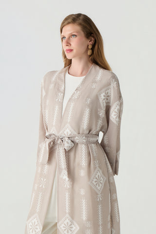 Desenli Kuşaklı Kimono Elbise