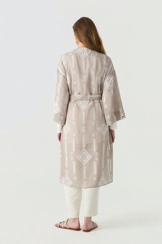 Desenli Kuşaklı Kimono Elbise