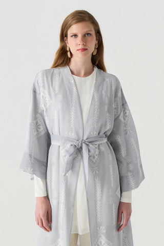 Desenli Kuşaklı Kimono Elbise
