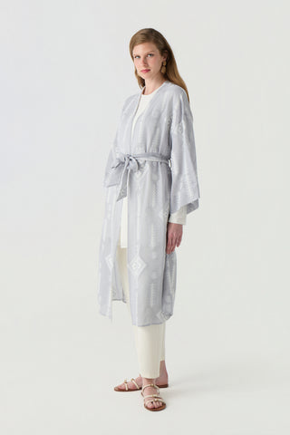Desenli Kuşaklı Kimono Elbise