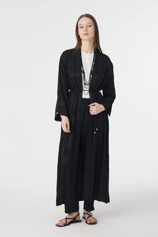 Desenli Uzun Kimono Siyah Takım 1770