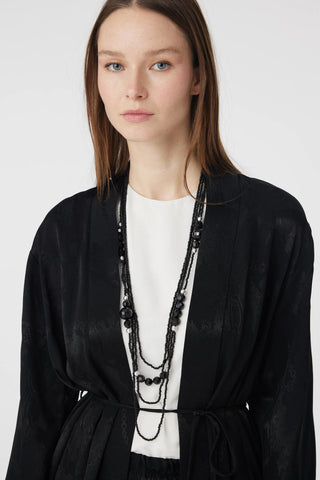 Desenli Uzun Kimono Siyah Takım 1770