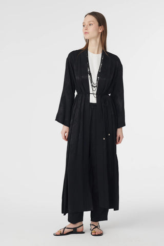 Desenli Uzun Kimono Siyah Takım 1770