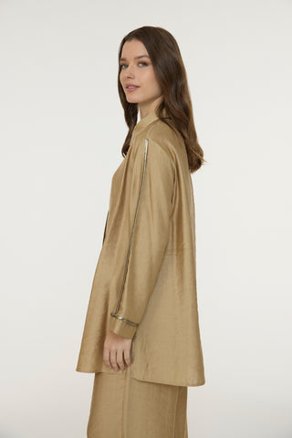 Yakalı Metalik Detaylı Akışkan Camel Takım 1814