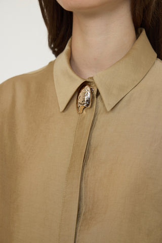 Yakalı Metalik Detaylı Akışkan Camel Takım 1814