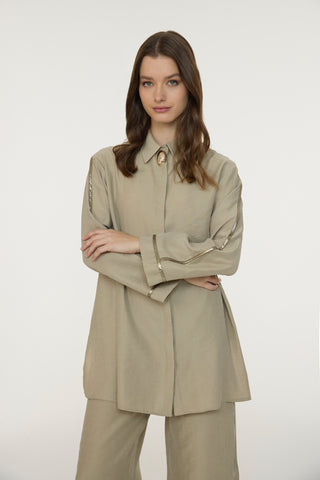 Yakalı Metalik Detaylı Akışkan Vizon Takım 1814