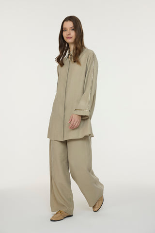 Yakalı Metalik Detaylı Akışkan Vizon Takım 1814