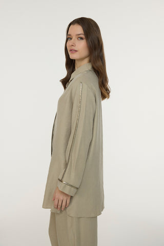 Yakalı Metalik Detaylı Akışkan Vizon Takım 1814