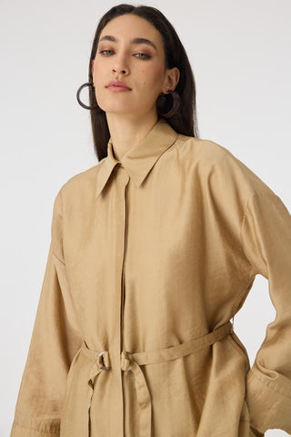 Kuşaklı Gömlek Yaka Rahat Kesim Camel Takım 1829