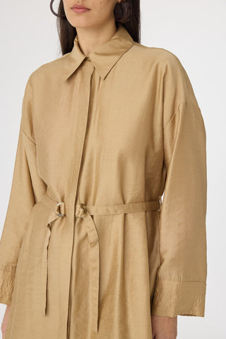 Kuşaklı Gömlek Yaka Rahat Kesim Camel Takım 1829