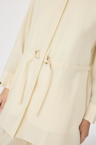 Kuşaklı Gömlek Yaka Rahat Kesim Fil Dişi Takım 1829