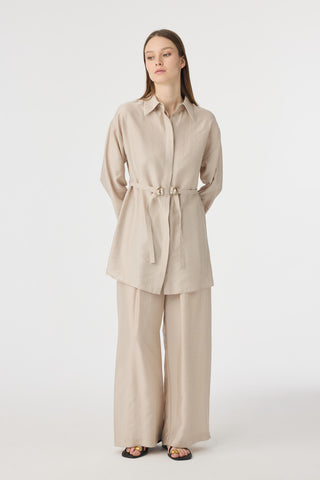 Kuşaklı Gömlek Yaka Rahat Kesim Taş Takım 1829