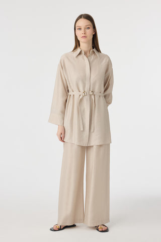 Kuşaklı Gömlek Yaka Rahat Kesim Taş Takım 1829