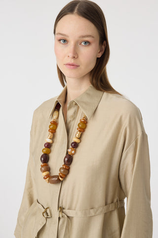 Kuşaklı Gömlek Yaka Rahat Kesim Vizon Takım 1829