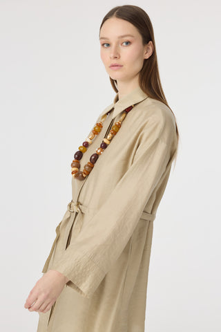 Kuşaklı Gömlek Yaka Rahat Kesim Vizon Takım 1829