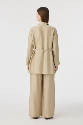 Kuşaklı Gömlek Yaka Rahat Kesim Vizon Takım 1829