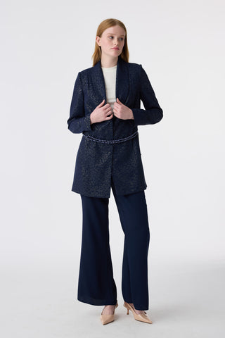 Şal Yaka Dokulu Zarafet Lacivert Takım 1838